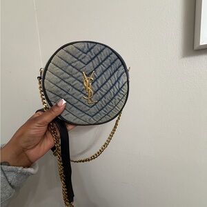 Yves Saint Laurent Chevron Blue and Gold Crossbody Bag